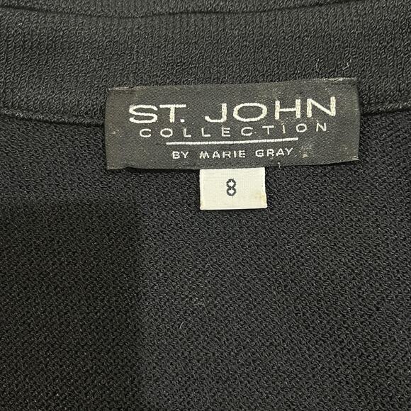 St John Collection Jacket Womens 8 Black Knit Short Sleeve Zip Gold Buttons - Picture 6 of 8